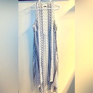 David and Young Sheer Long Sleeveless Kimono Duster Blue and White Size M/L